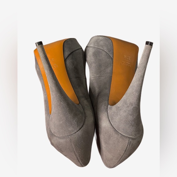 GUCCI T- Strap Platform Grey Suede Peep Toe Pumps - Size IT 37.5 | US 7.5 - Picture 13 of 16